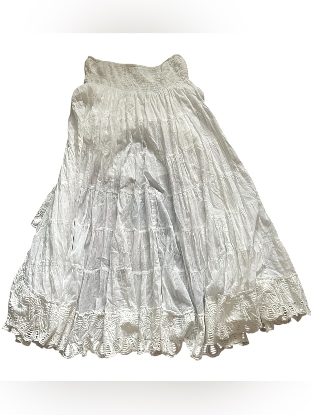 Solitaire High Low Ruffle Cottagecore Tiered Romantic White Peasant Maxi Skirt L - Picture 3 of 9